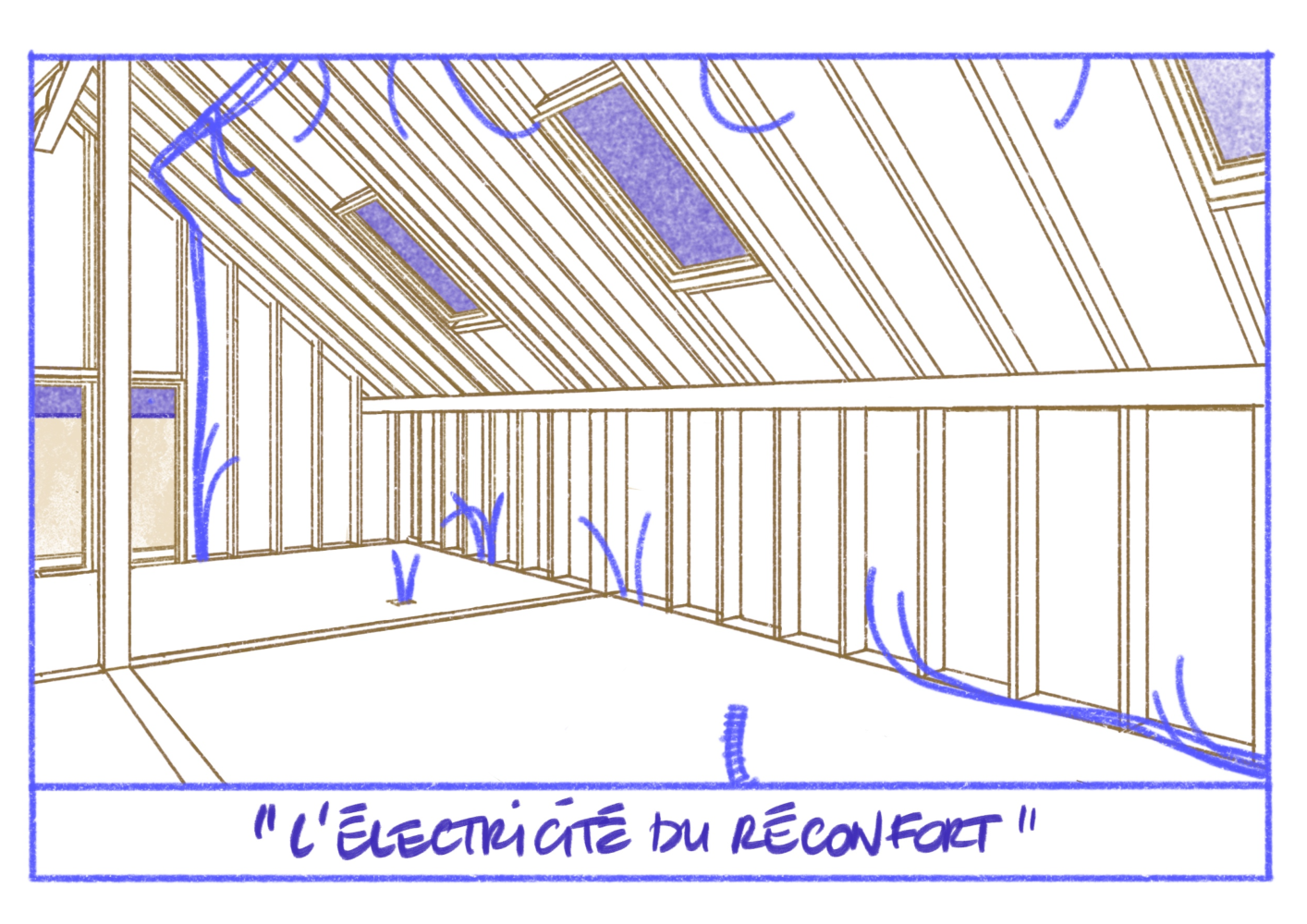 Illustration de Caroline Féret — seconde évolution du point de vue sur l'espace cuisine des futurs locaux.