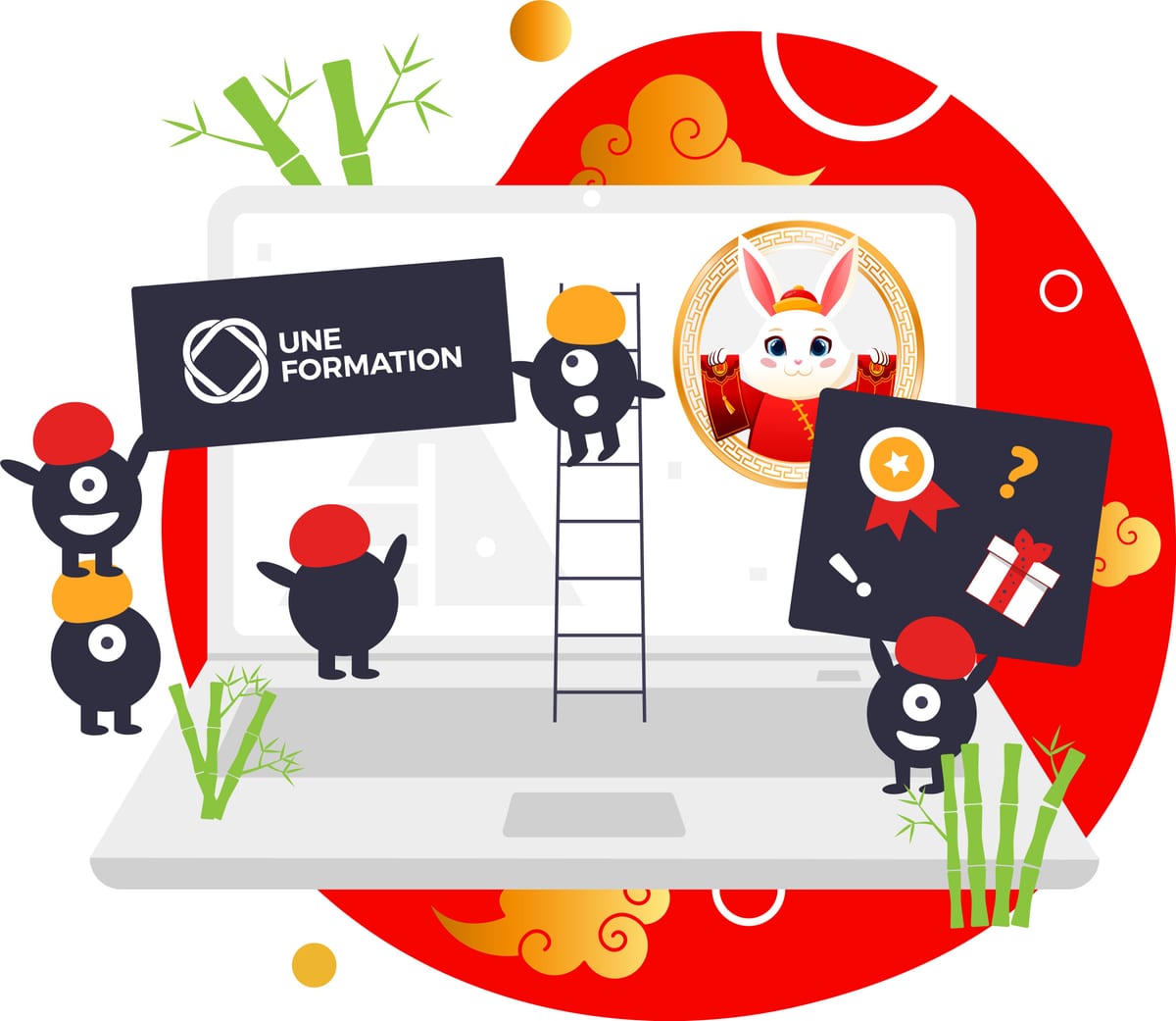 Illustration UNE FORMATION — La déclinaison de l'année (Année du lapin). Chaque année son animal, le décor suit.