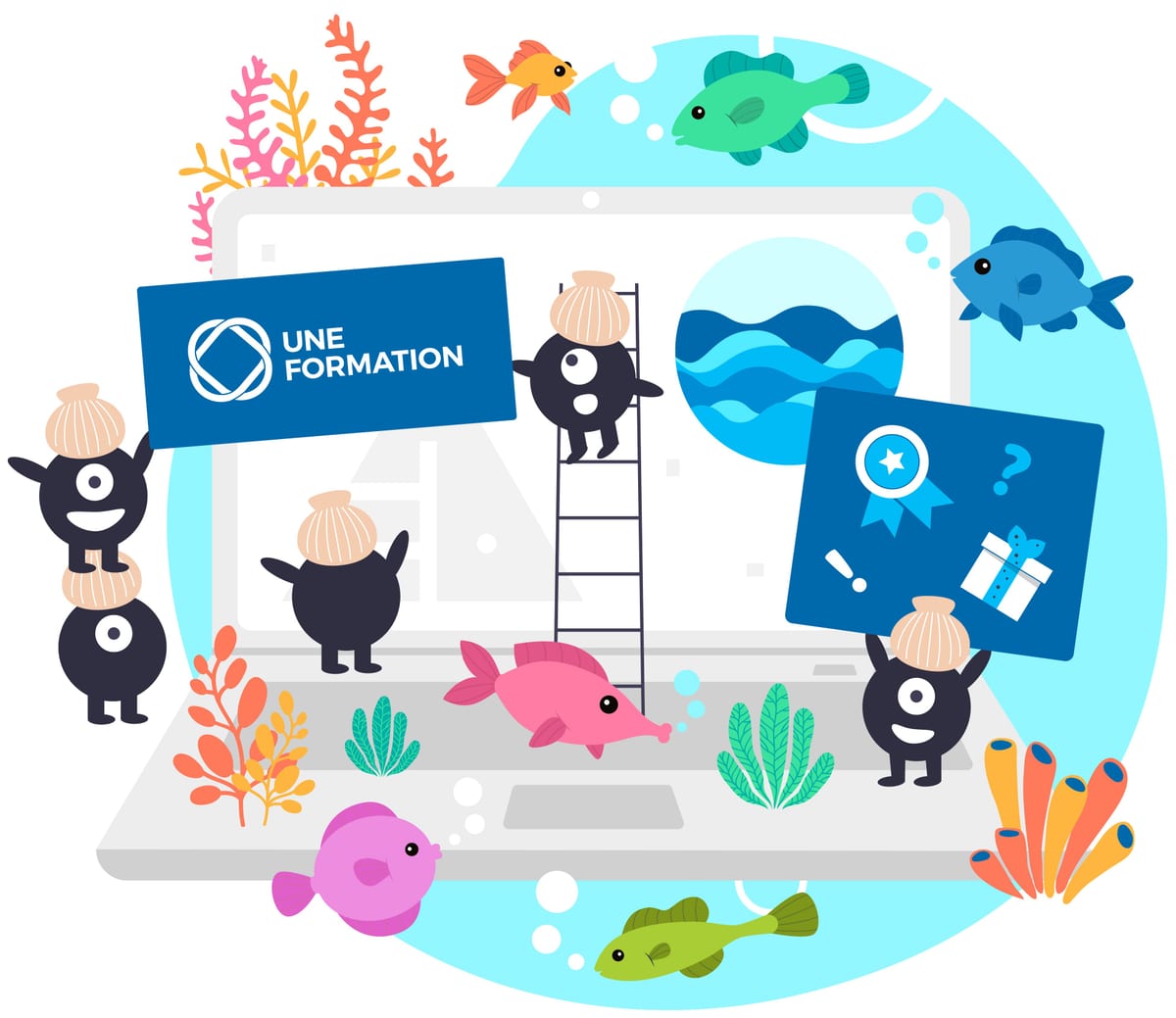 Illustration UNE FORMATION — Journée mondiale de l'océan (8 juin). Coraux, poissons et fonds marins.