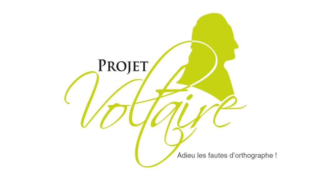 Logo officiel du Projet Voltaire — « Adieu les fautes d'orthographe ! »