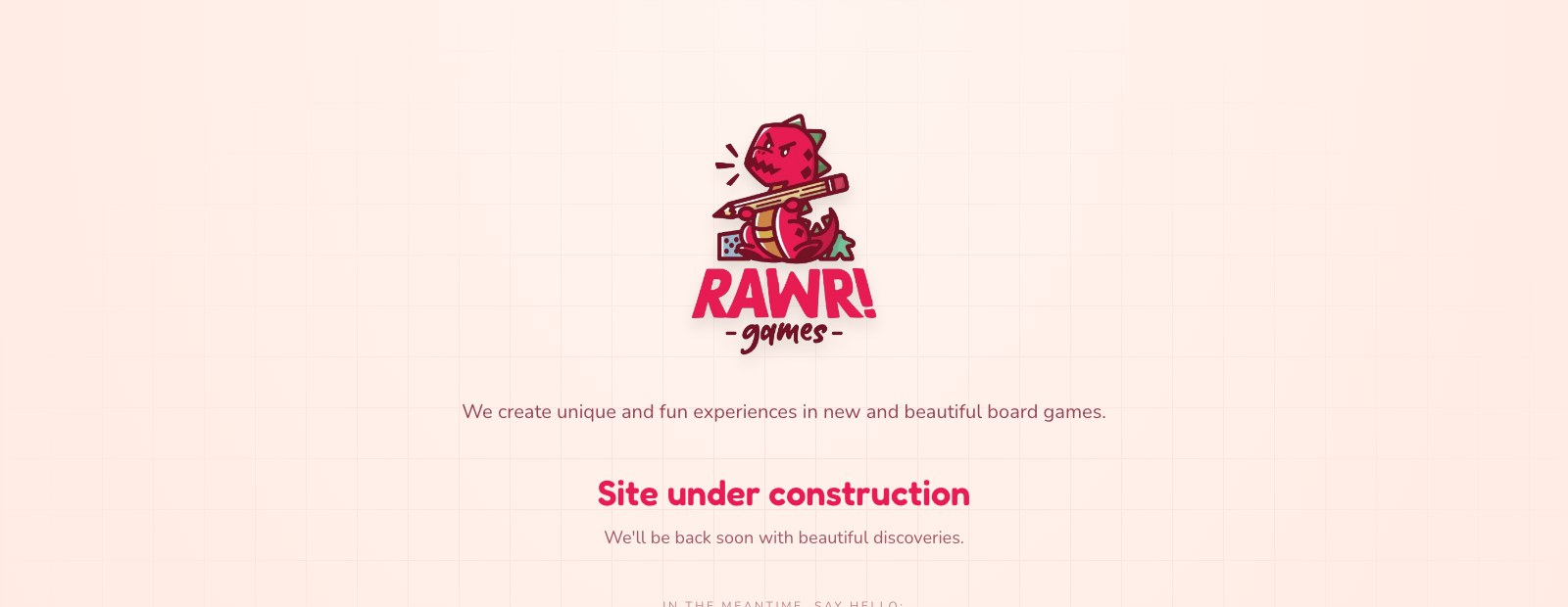 Page d'accueil du site rawrgamestudio.com : le logo du studio, un dinosaure rouge armé d'un crayon, et la mention « Site under construction ».