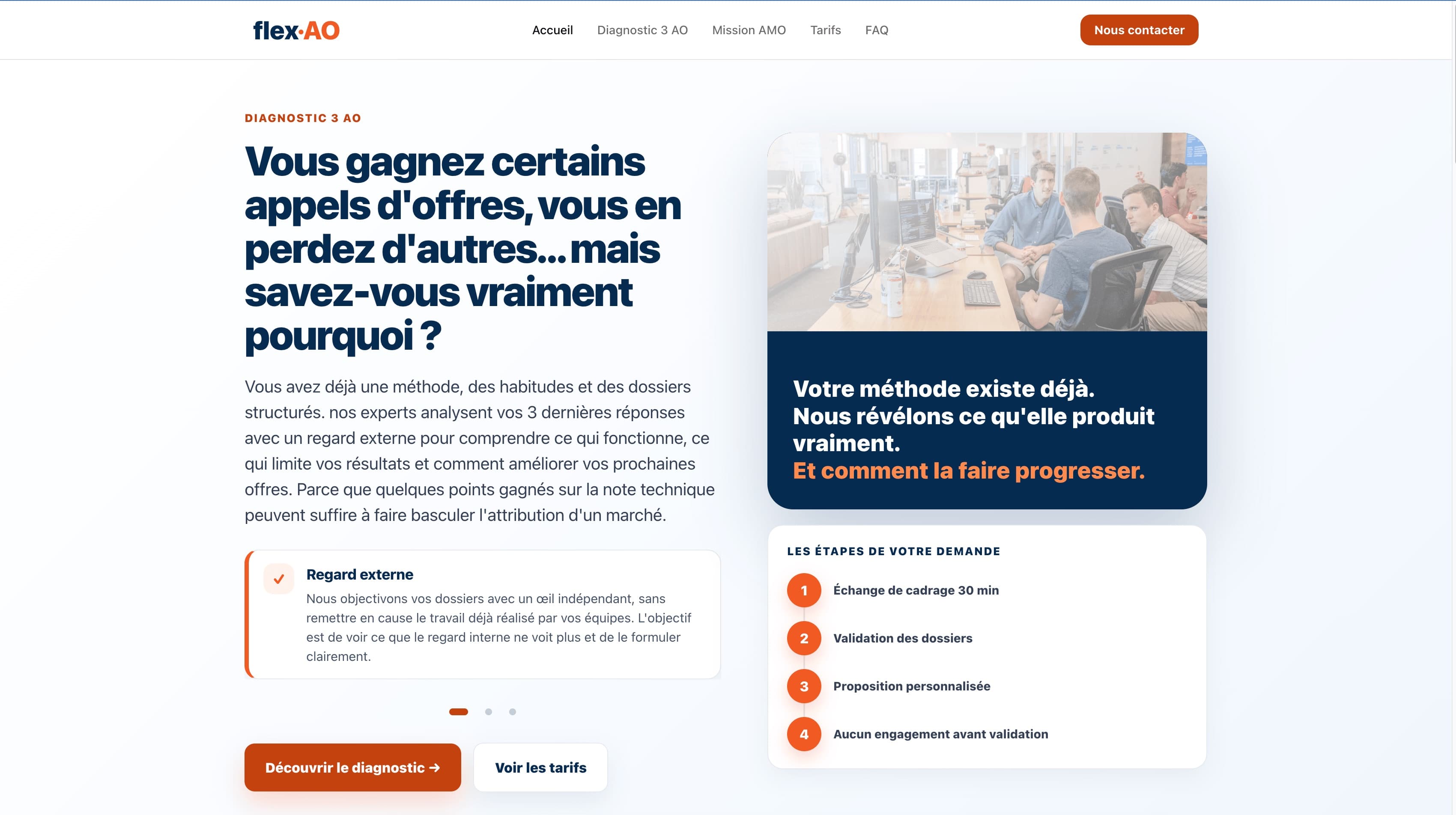 Site FlexAO, diagnostic d'appels d'offres