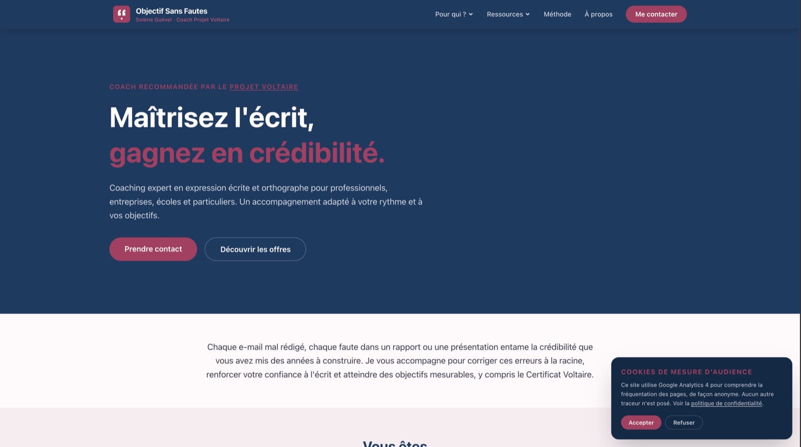 Site Objectif Sans Fautes, coaching en expression écrite