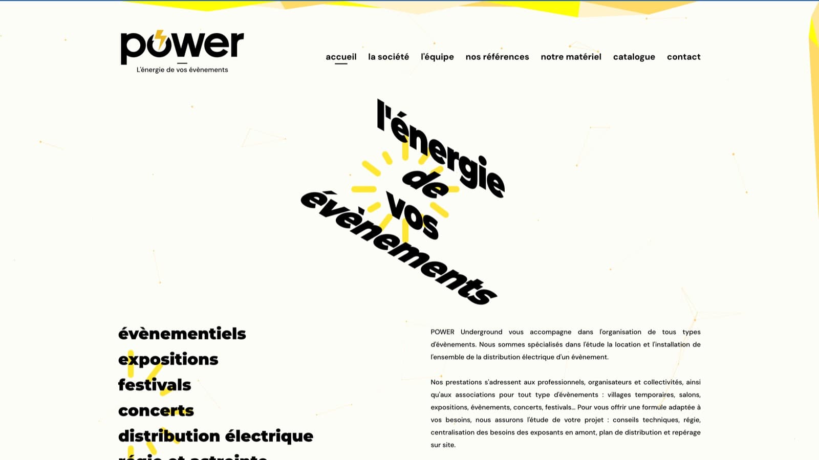 Site UndergroundPower, événementiel et distribution électrique