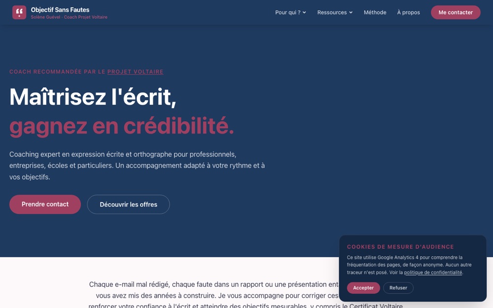 Aperçu du site Objectif Sans Fautes