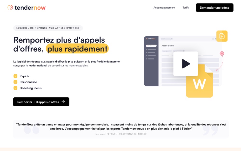 Aperçu du site TenderNow